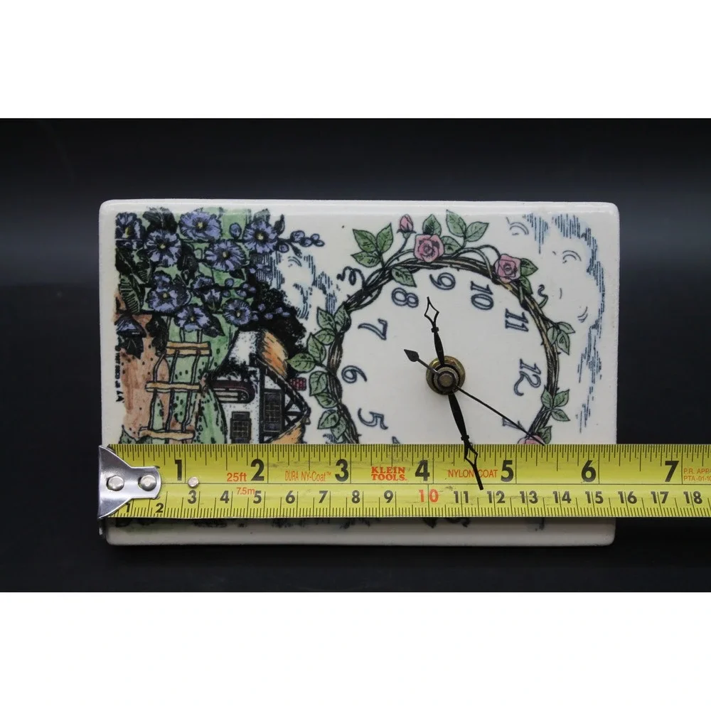 Vintage 1990 Santa Barbara Ceramic Design Cottage Floral Quartz Clock READ